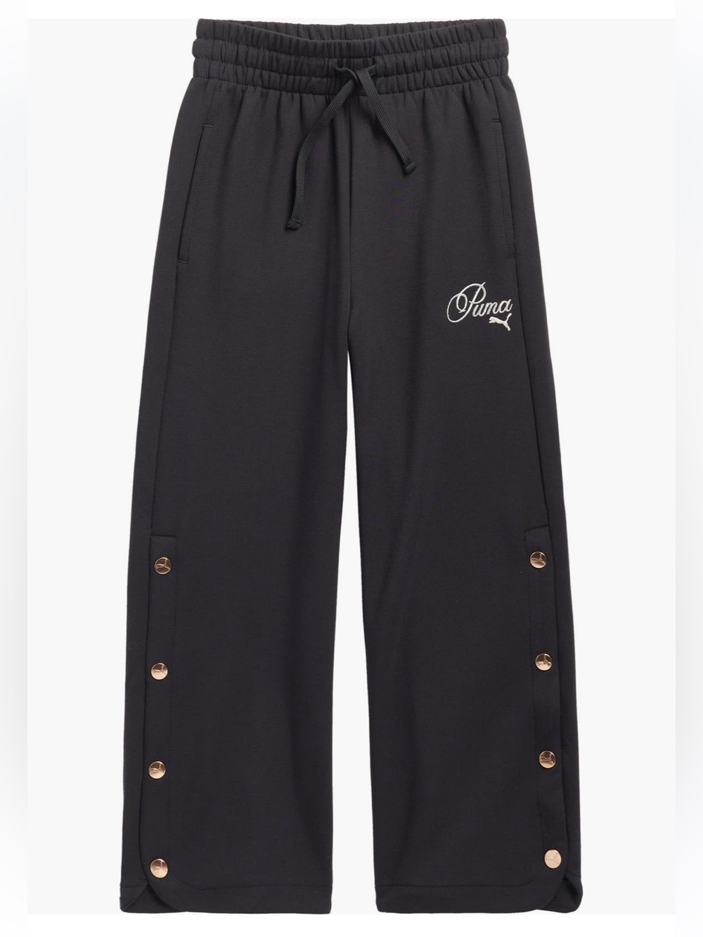 🖤 Puma Black Snap Wide Leg Sweatpants with Gold Snap Buttons